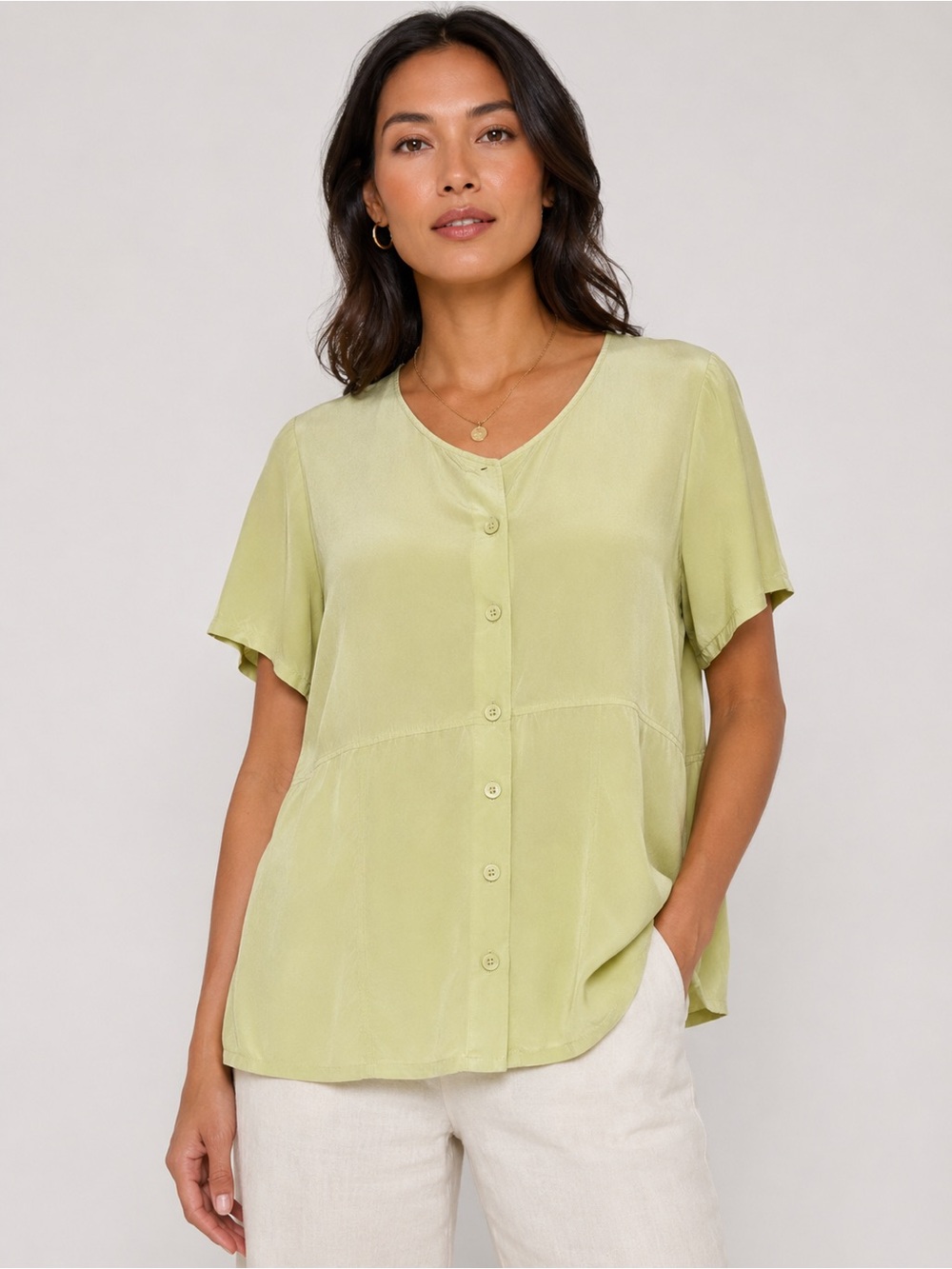 Addition Elle 100% Silk Button-Front Blouse | Size 14